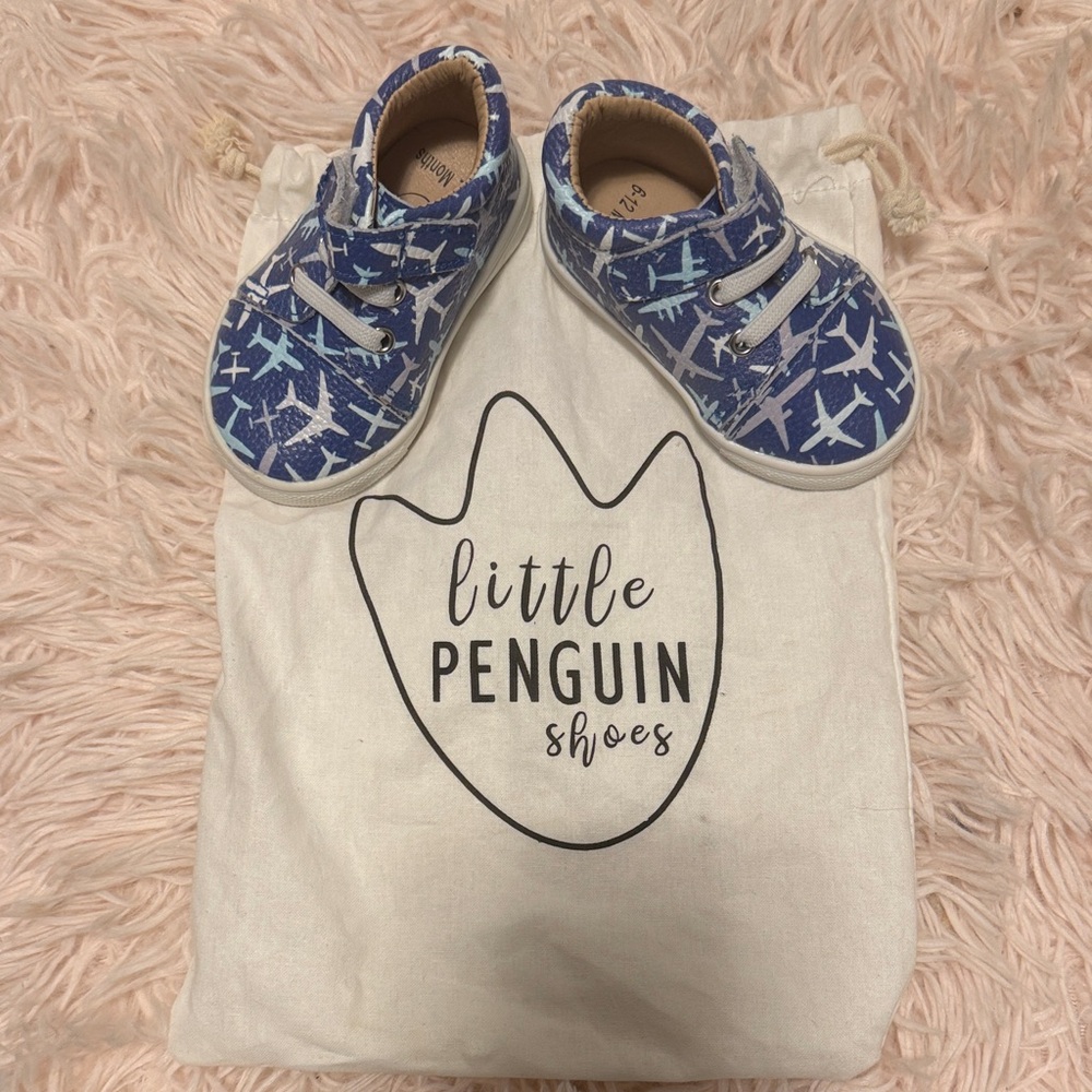 SOLD Little Penguin Blue Airplane Baby Sneakers